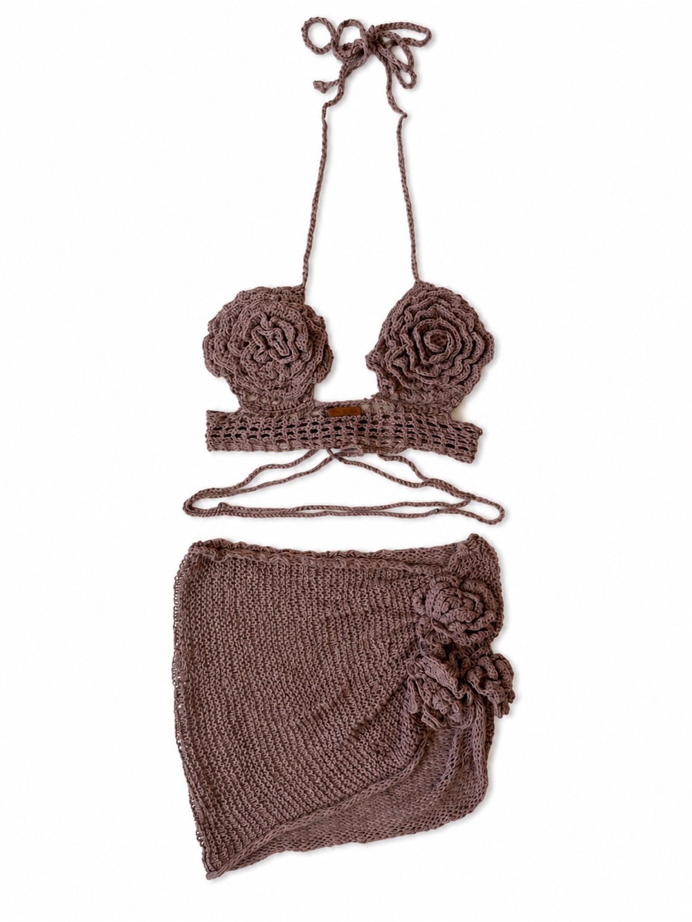 Yasmine Iman Borgott Handmade Crochet Flower Two-Piece Skirt Set - Taupe